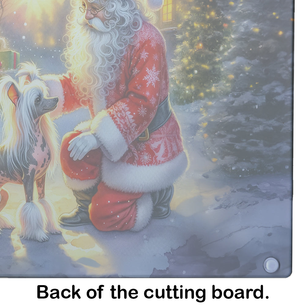 Chinese Crested and Santa Claus Glass Cutting Board