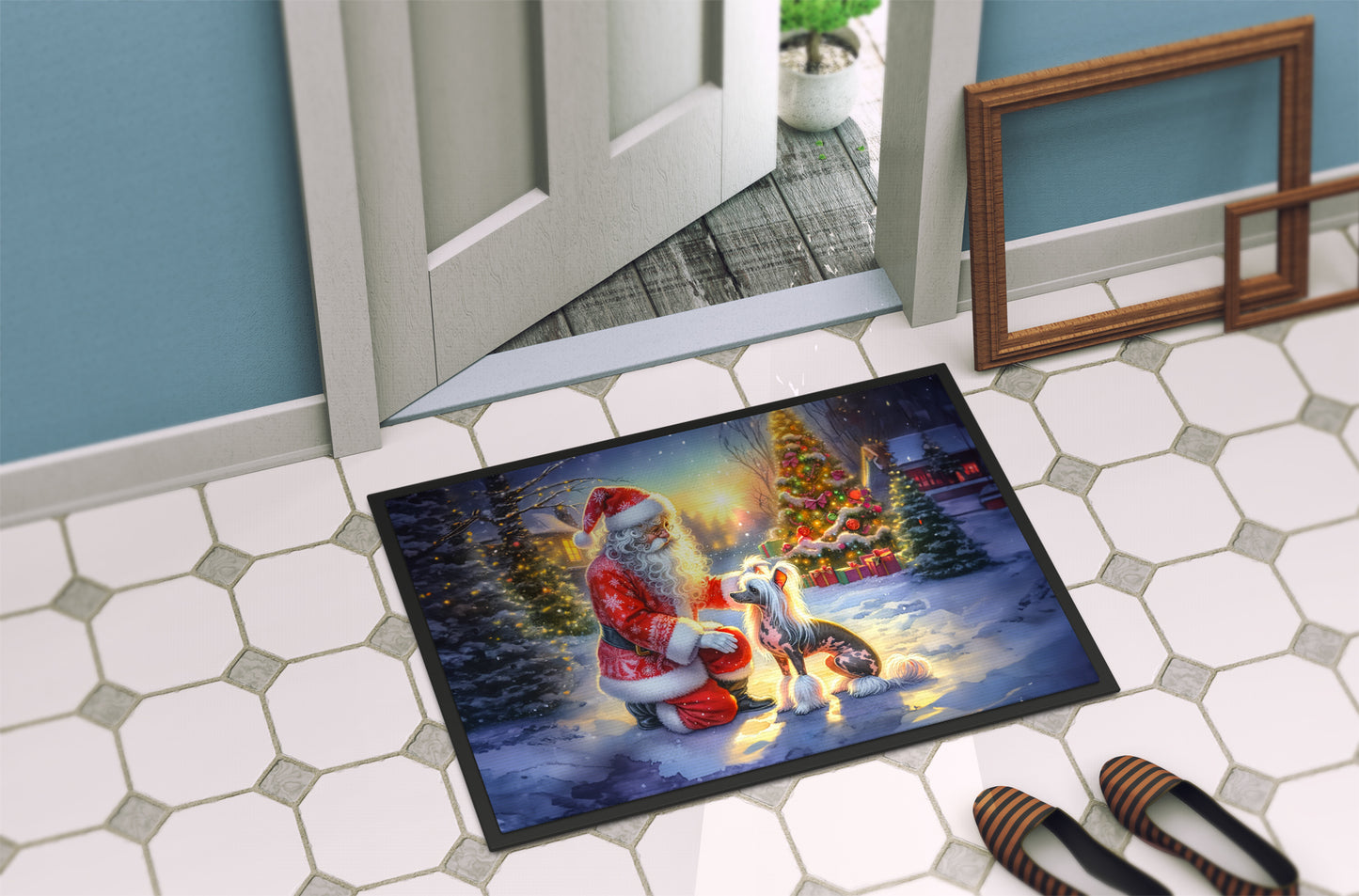 Chinese Crested and Santa Claus Doormat