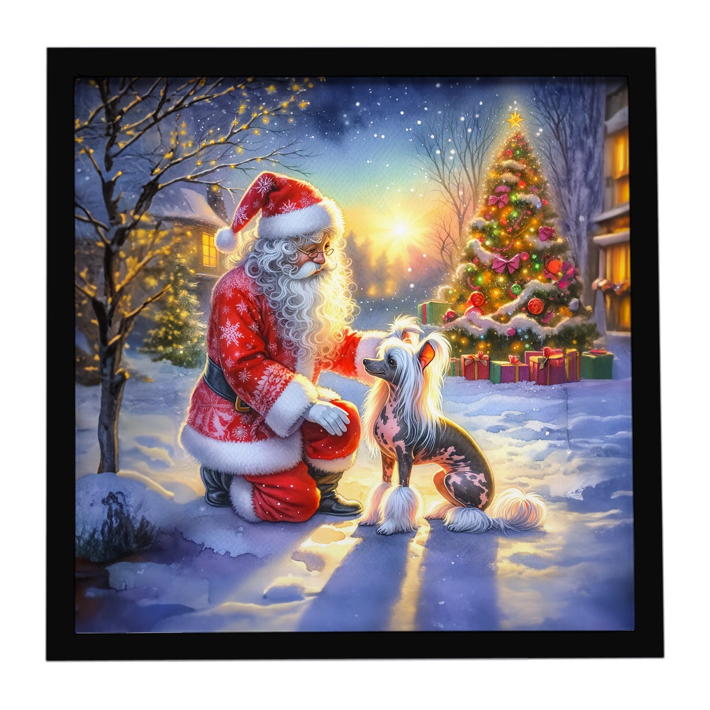 Buy this Chinese Crested and Santa Claus Framed Metal Print