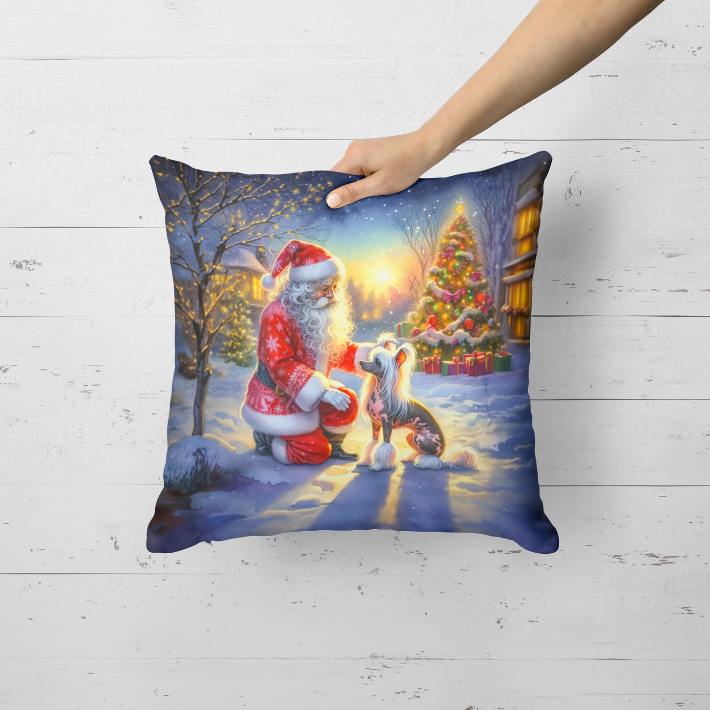 Chinese Crested and Santa Claus Throw Pillow