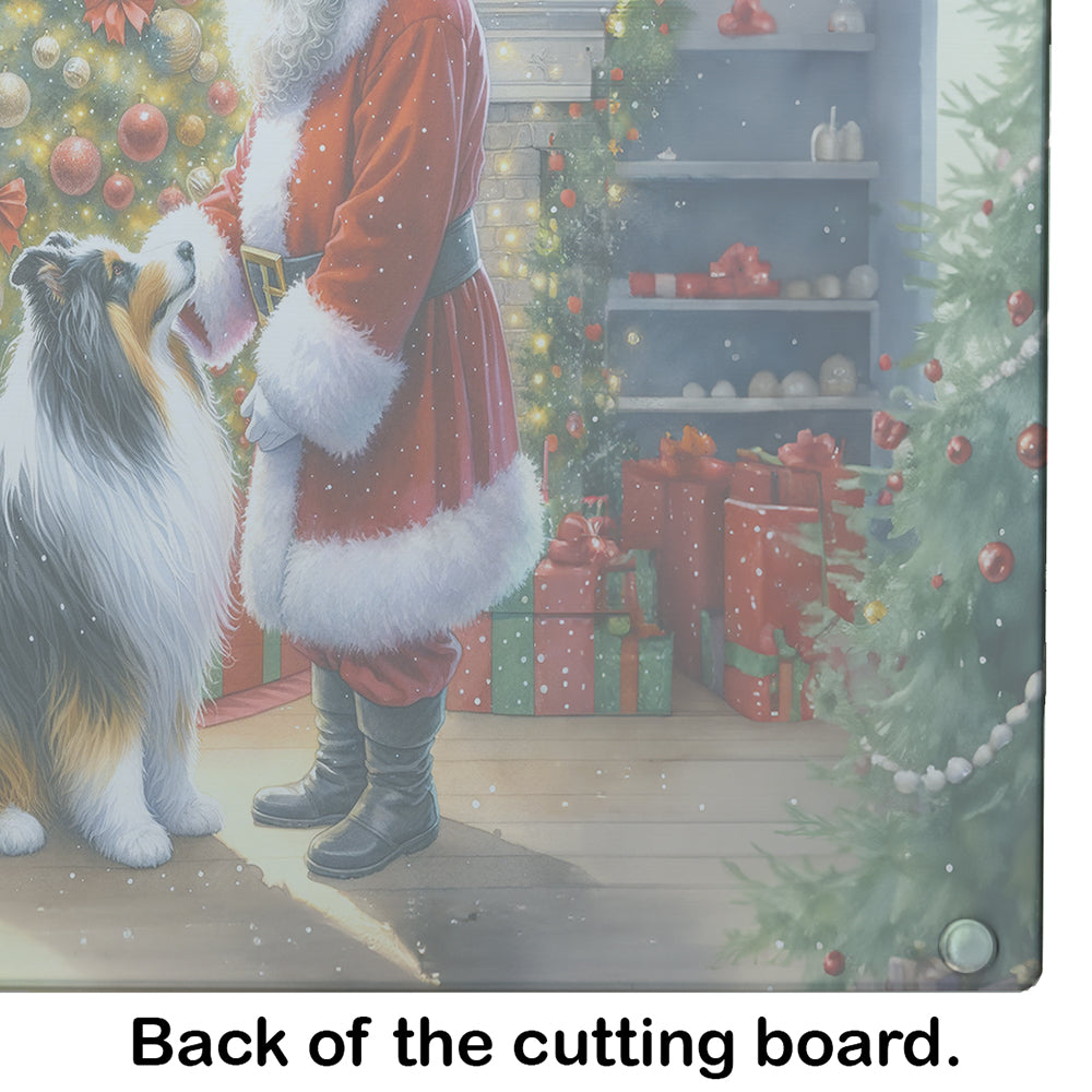 Collie and Santa Claus Glass Cutting Board