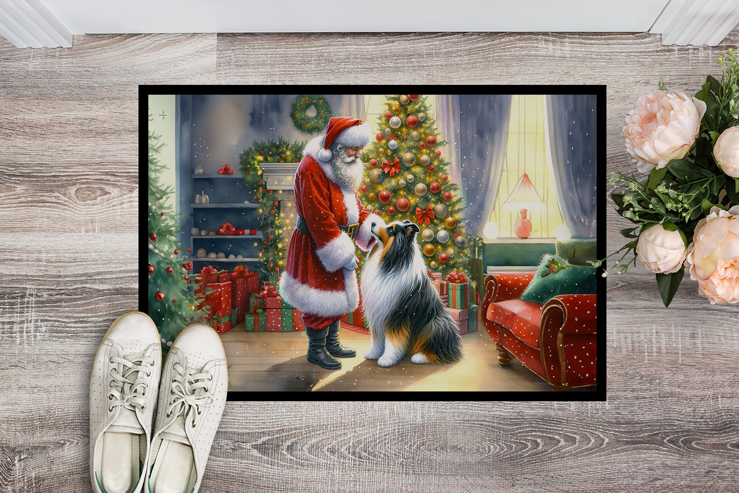 Collie and Santa Claus Doormat