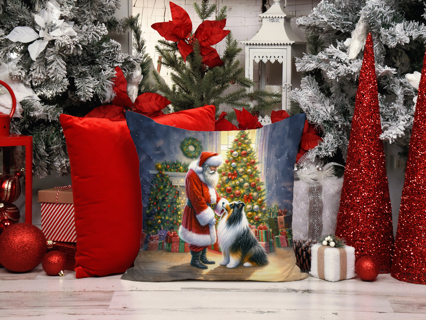 Collie and Santa Claus Throw Pillow