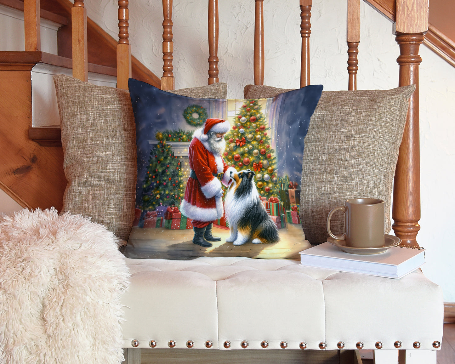 Collie and Santa Claus Throw Pillow