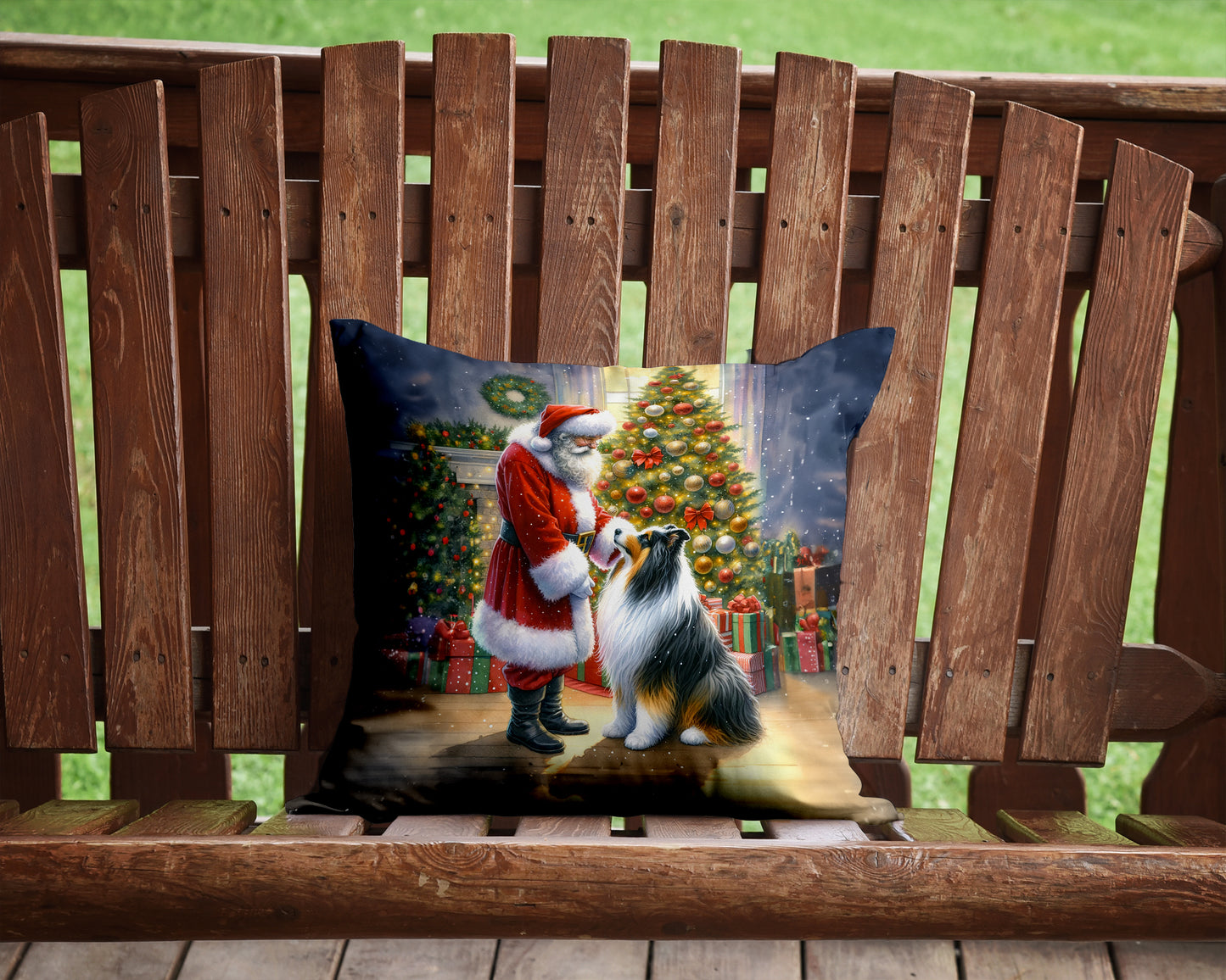 Collie and Santa Claus Throw Pillow