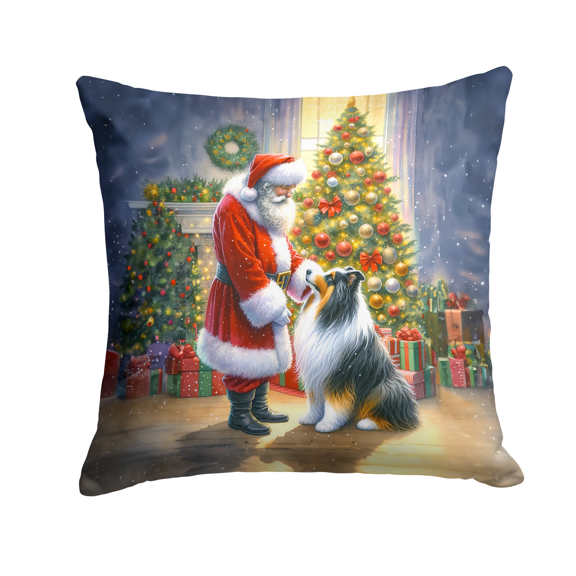 Buy this Collie and Santa Claus Throw Pillow