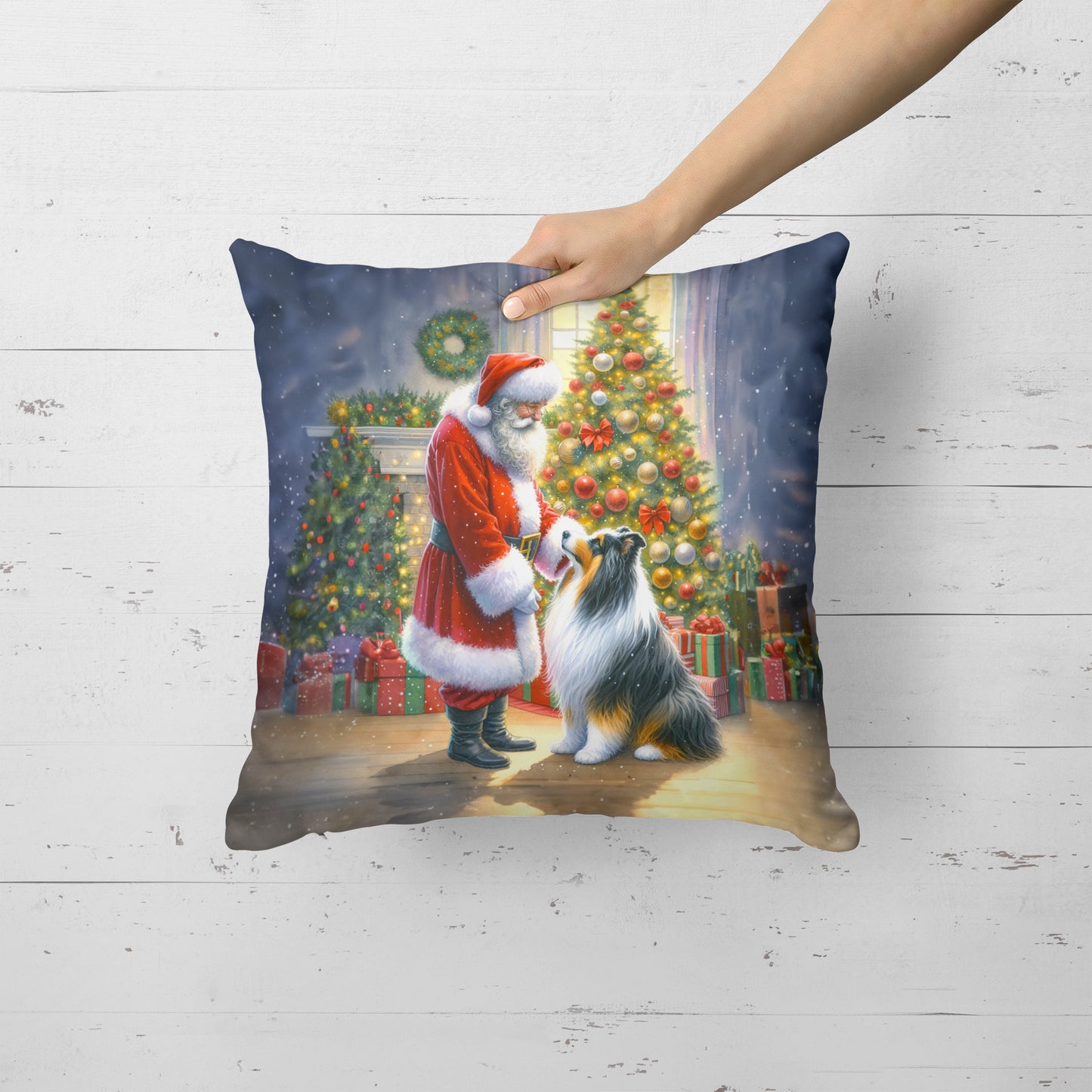 Collie and Santa Claus Throw Pillow