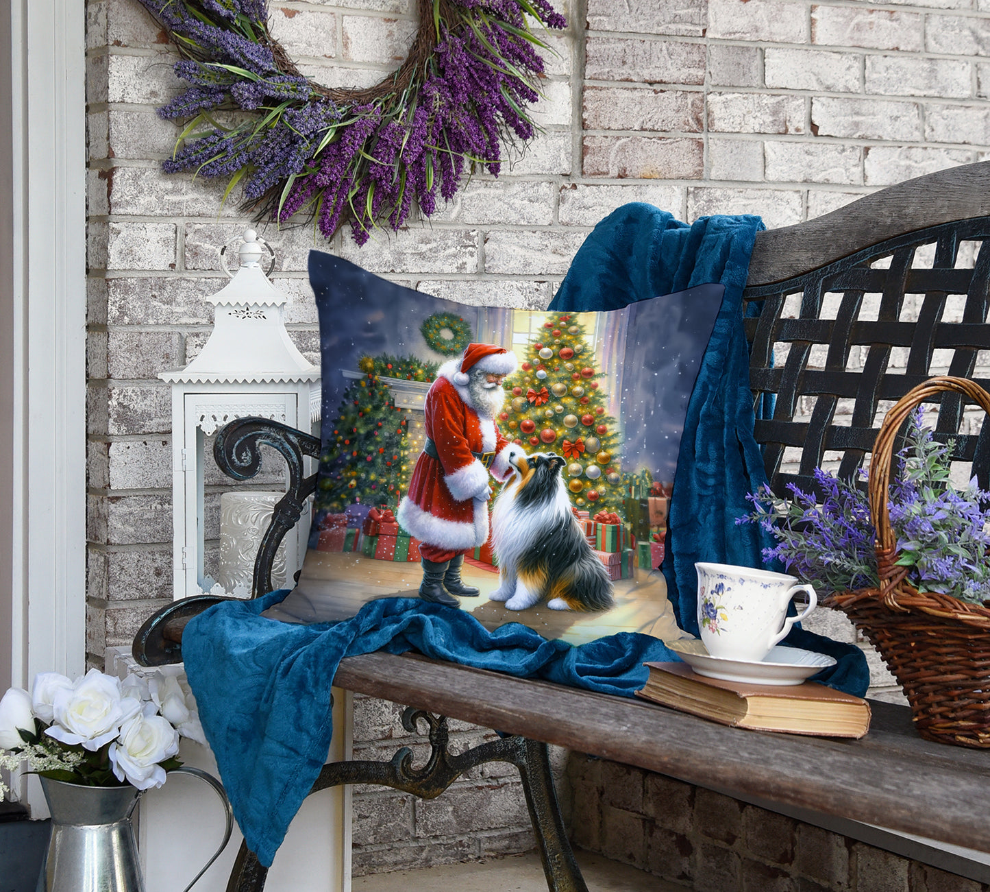 Collie and Santa Claus Throw Pillow