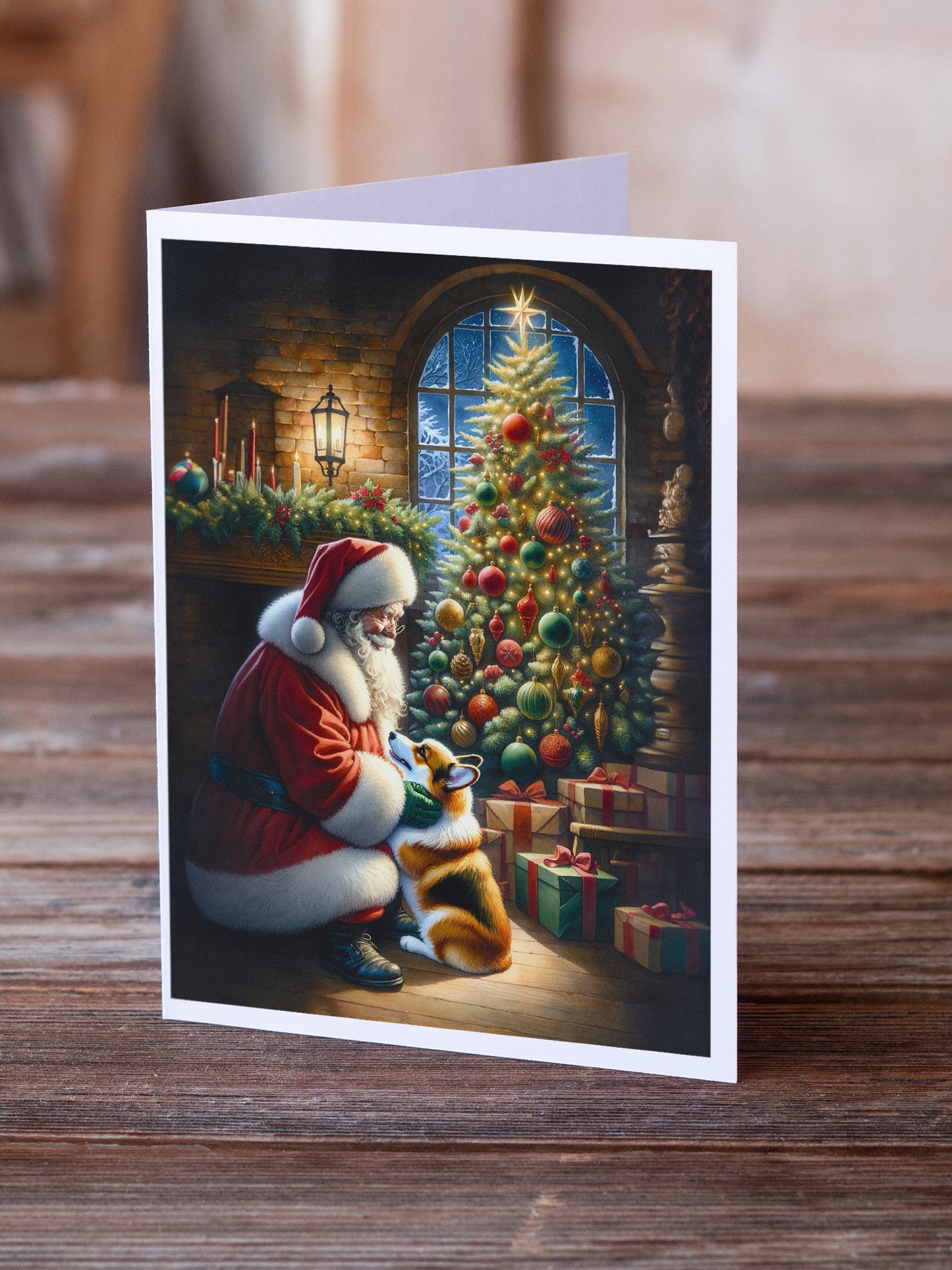 Corgi and Santa Claus Greeting Cards Pack of 8