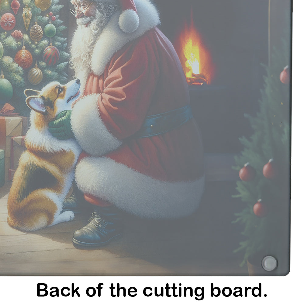 Corgi and Santa Claus Glass Cutting Board