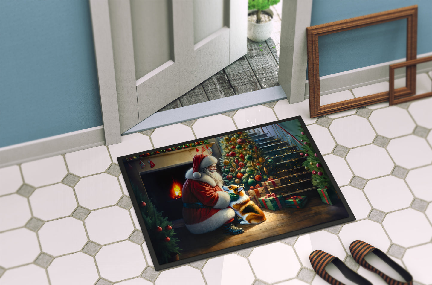 Corgi and Santa Claus Doormat