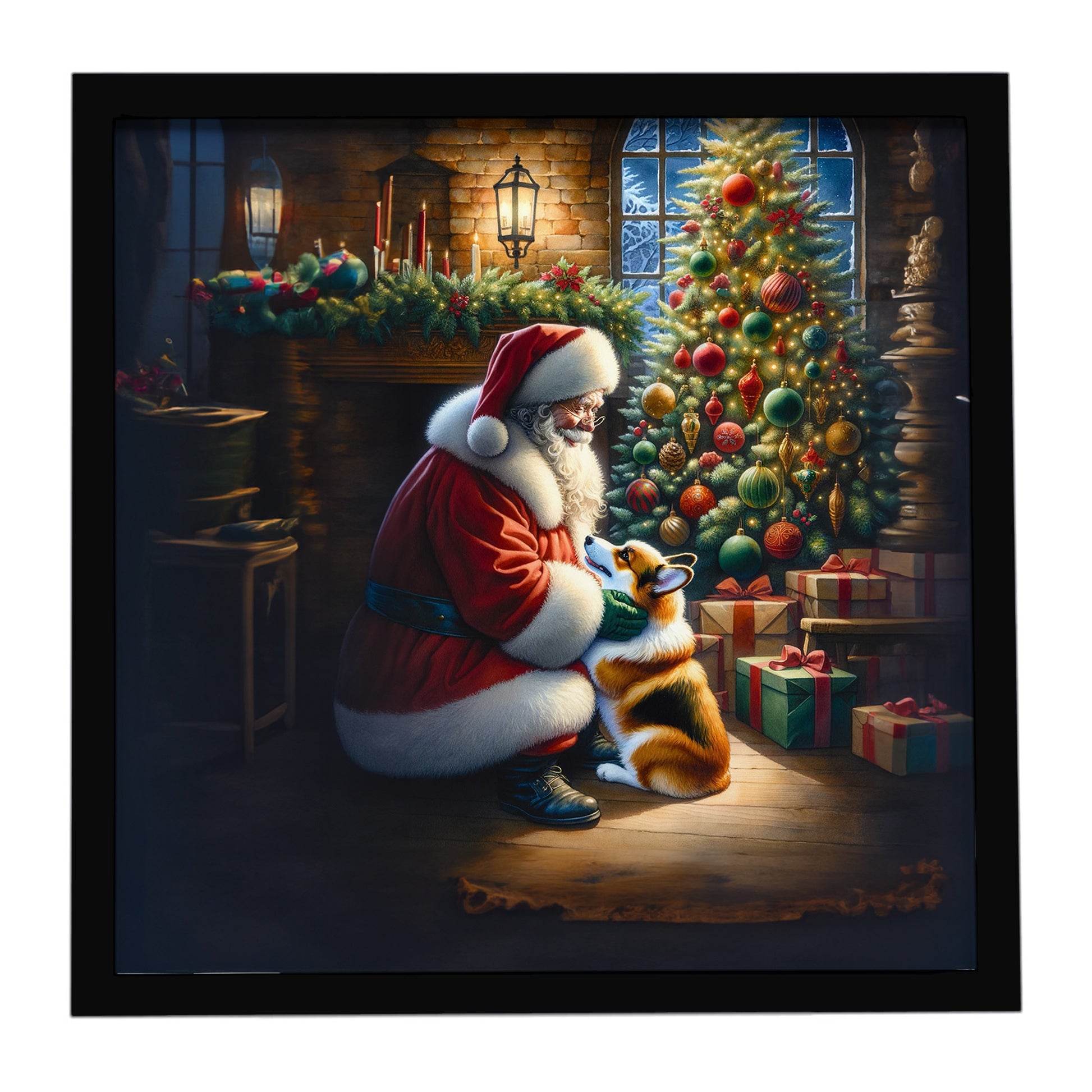 Buy this Corgi and Santa Claus Framed Metal Print