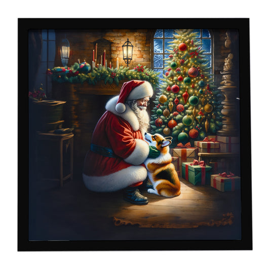 Buy this Corgi and Santa Claus Framed Metal Print
