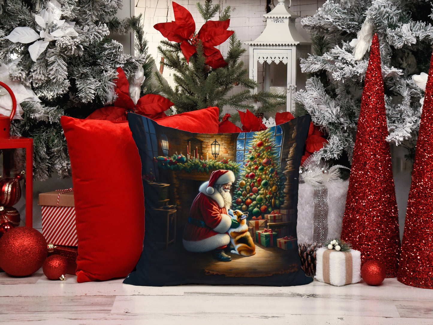 Corgi and Santa Claus Throw Pillow