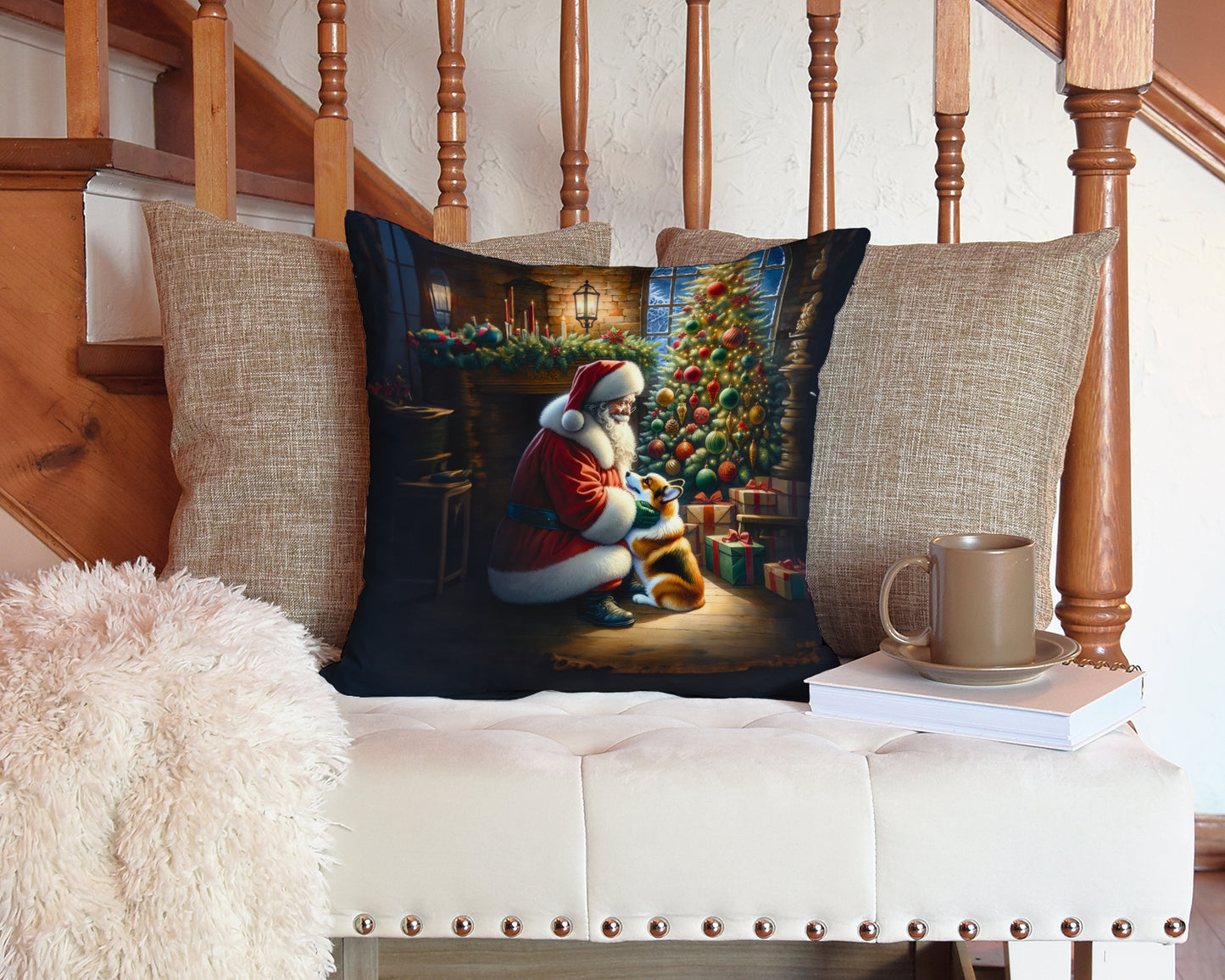 Corgi and Santa Claus Throw Pillow