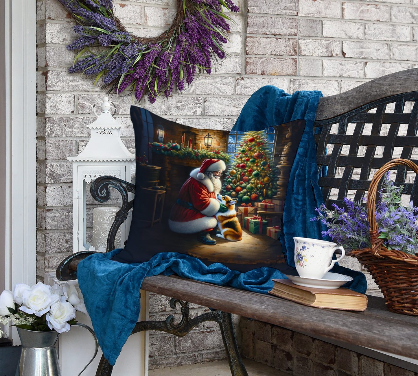 Corgi and Santa Claus Throw Pillow