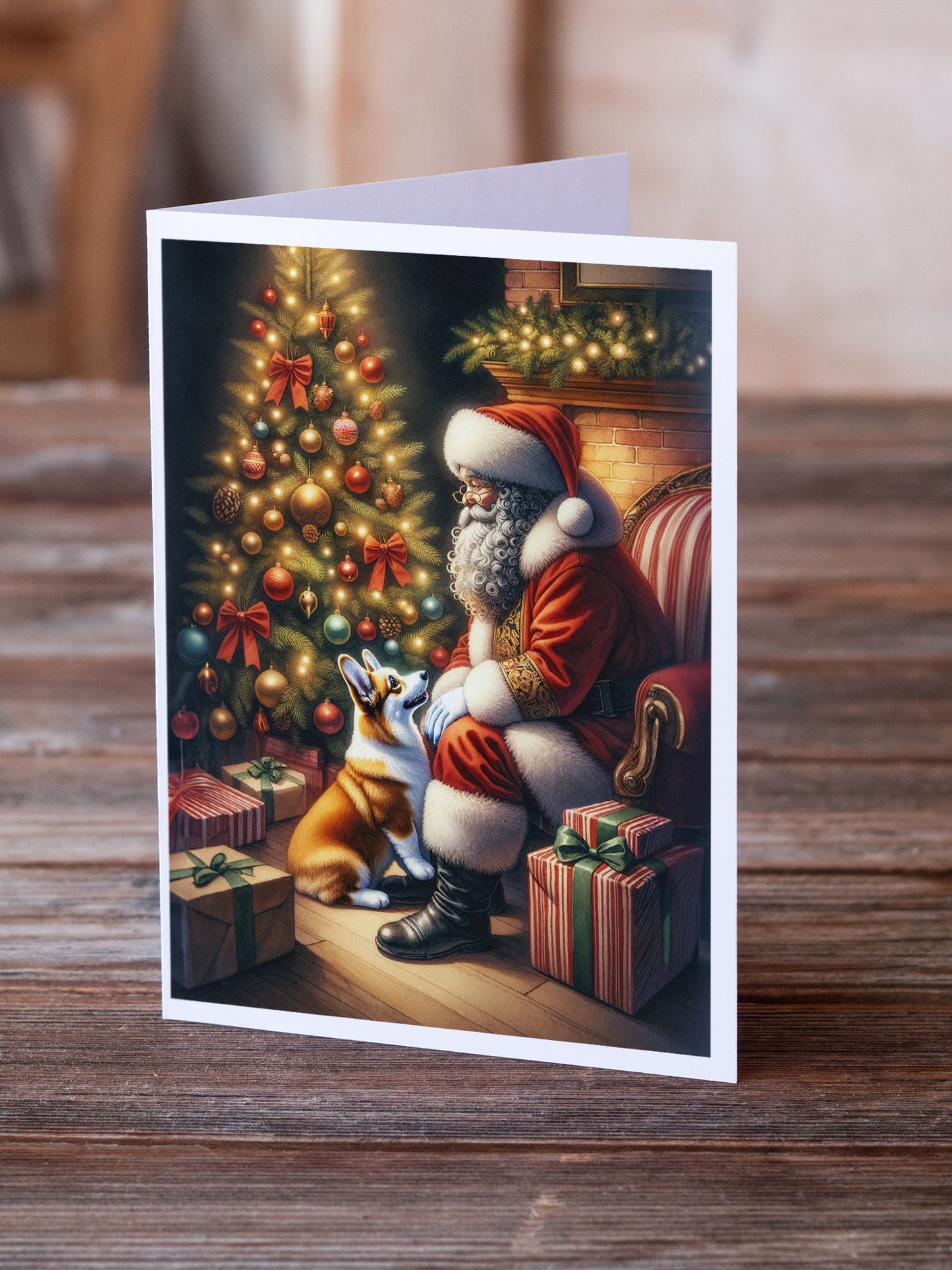 Corgi and Santa Claus Greeting Cards Pack of 8