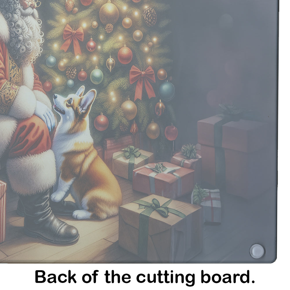 Corgi and Santa Claus Glass Cutting Board