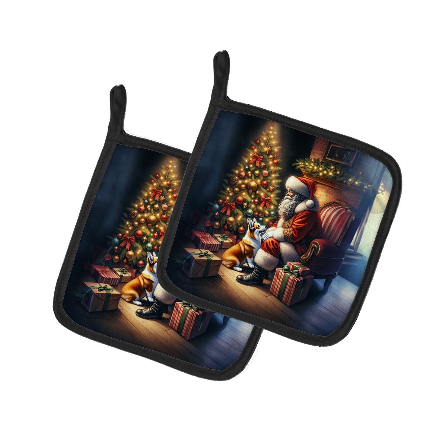 Buy this Corgi and Santa Claus Pair of Pot Holders