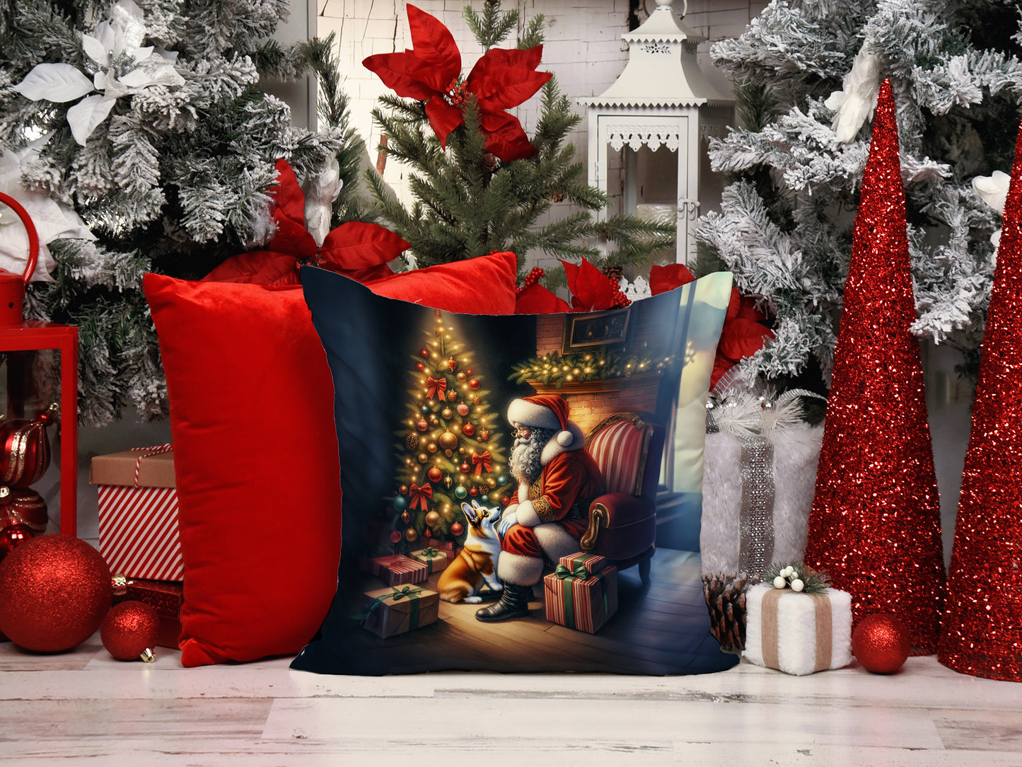 Corgi and Santa Claus Throw Pillow