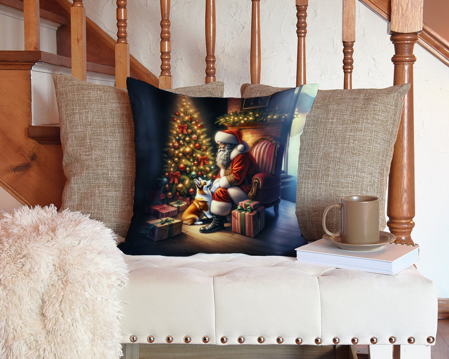 Corgi and Santa Claus Throw Pillow