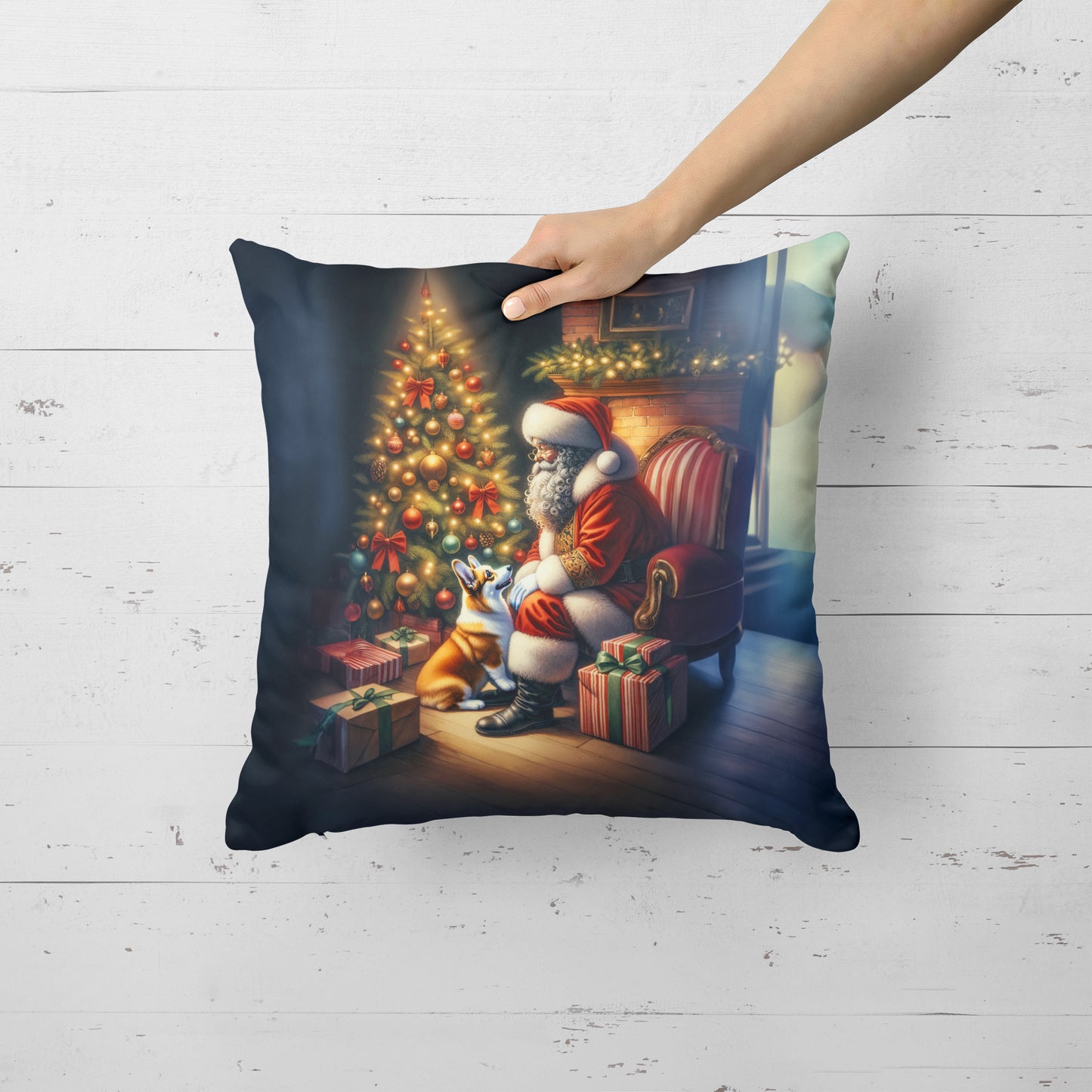 Corgi and Santa Claus Throw Pillow