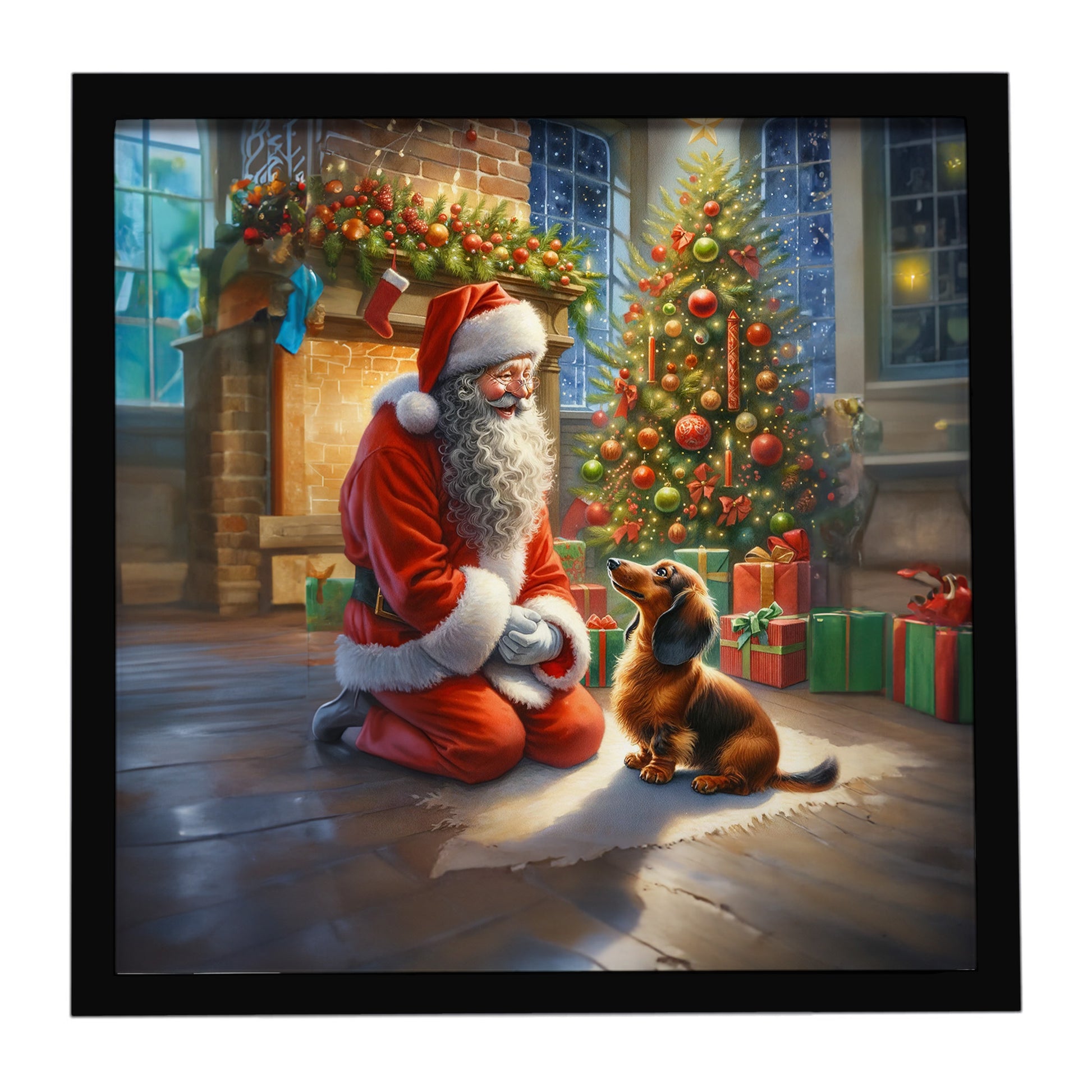 Buy this Dachshund and Santa Claus Framed Metal Print