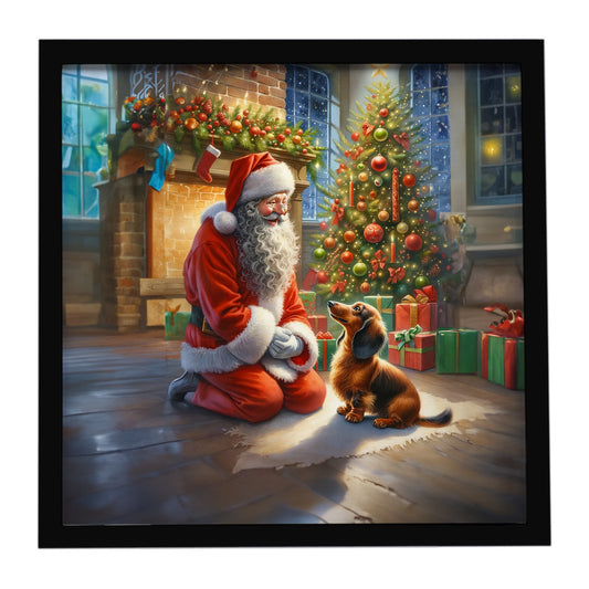 Buy this Dachshund and Santa Claus Framed Metal Print