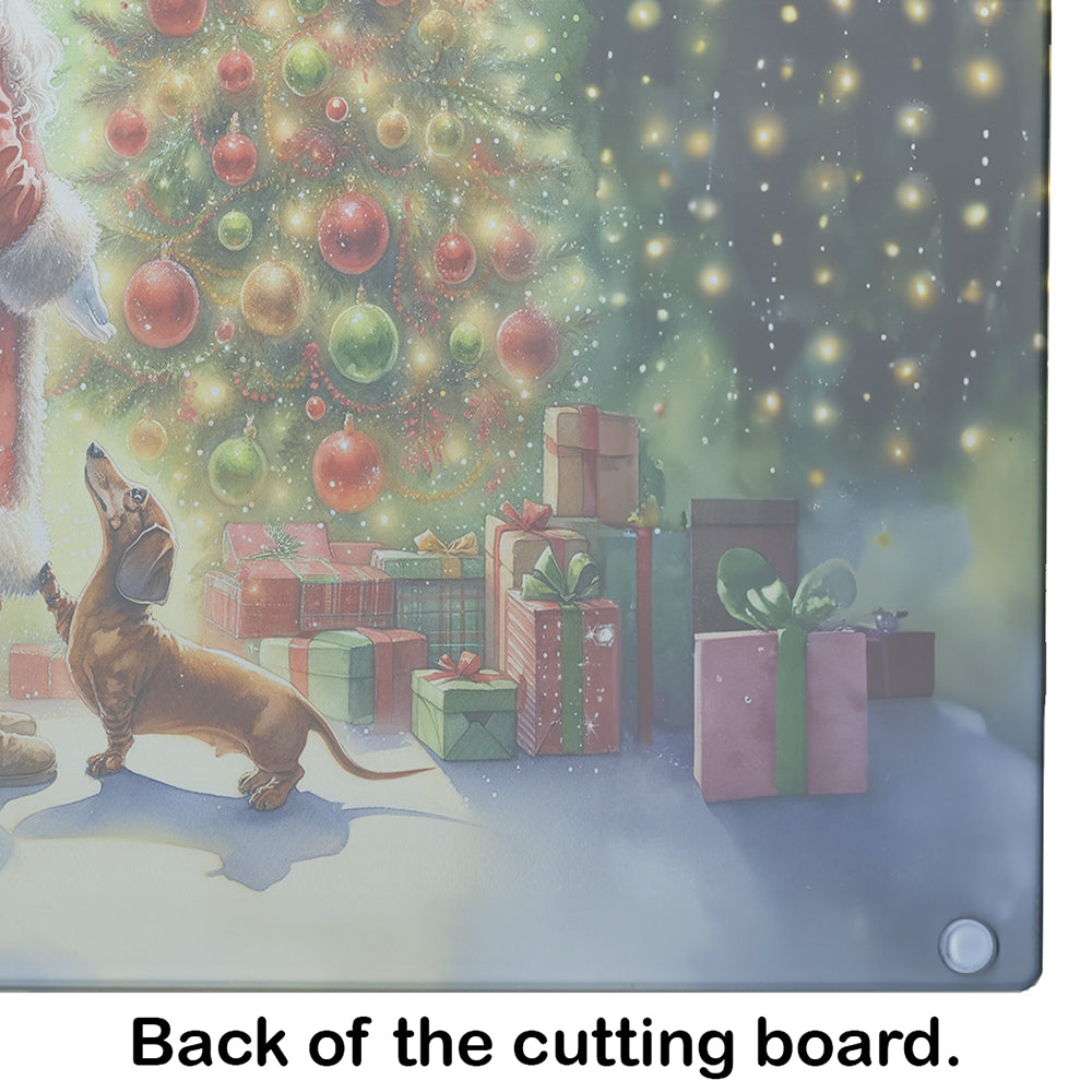 Dachshund and Santa Claus Glass Cutting Board