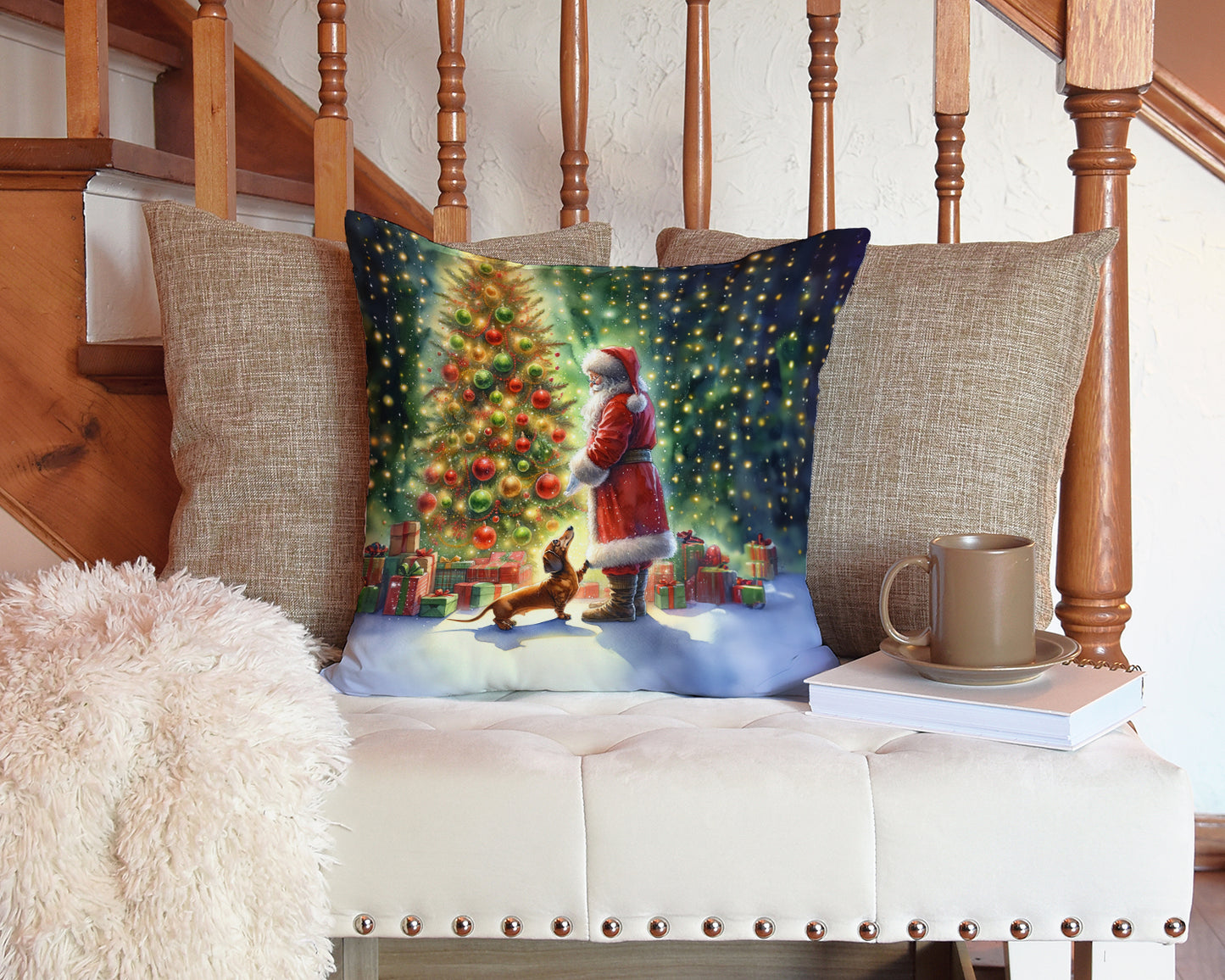 Dachshund and Santa Claus Throw Pillow