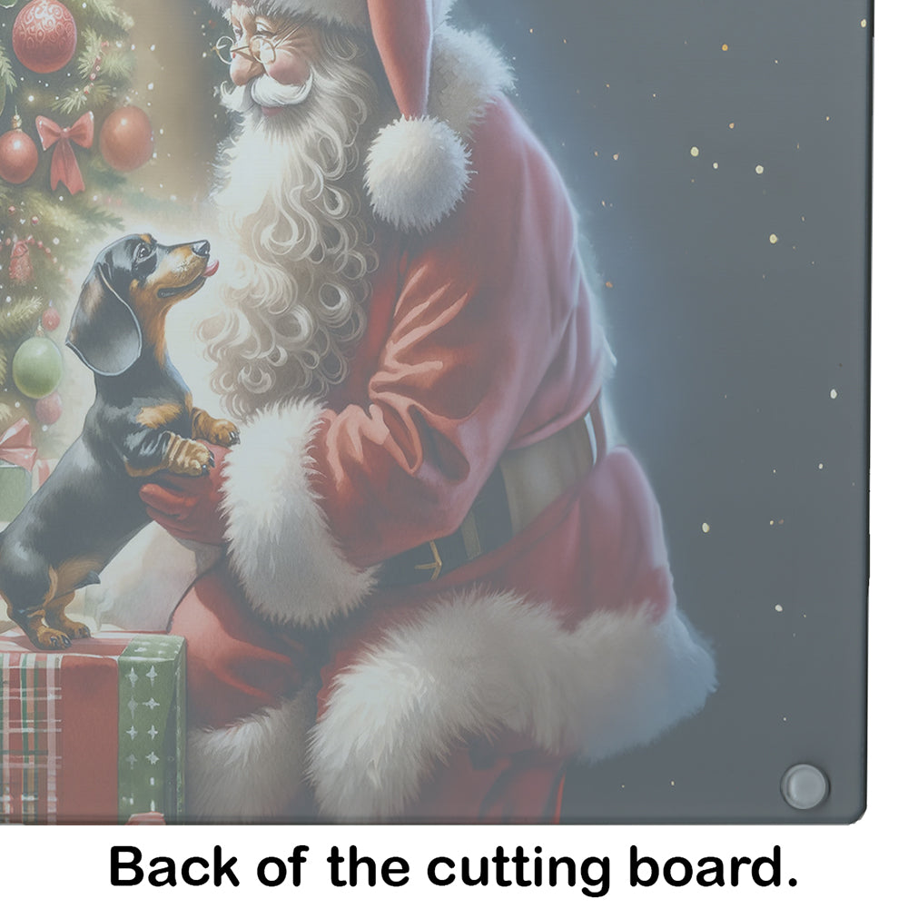 Dachshund and Santa Claus Glass Cutting Board