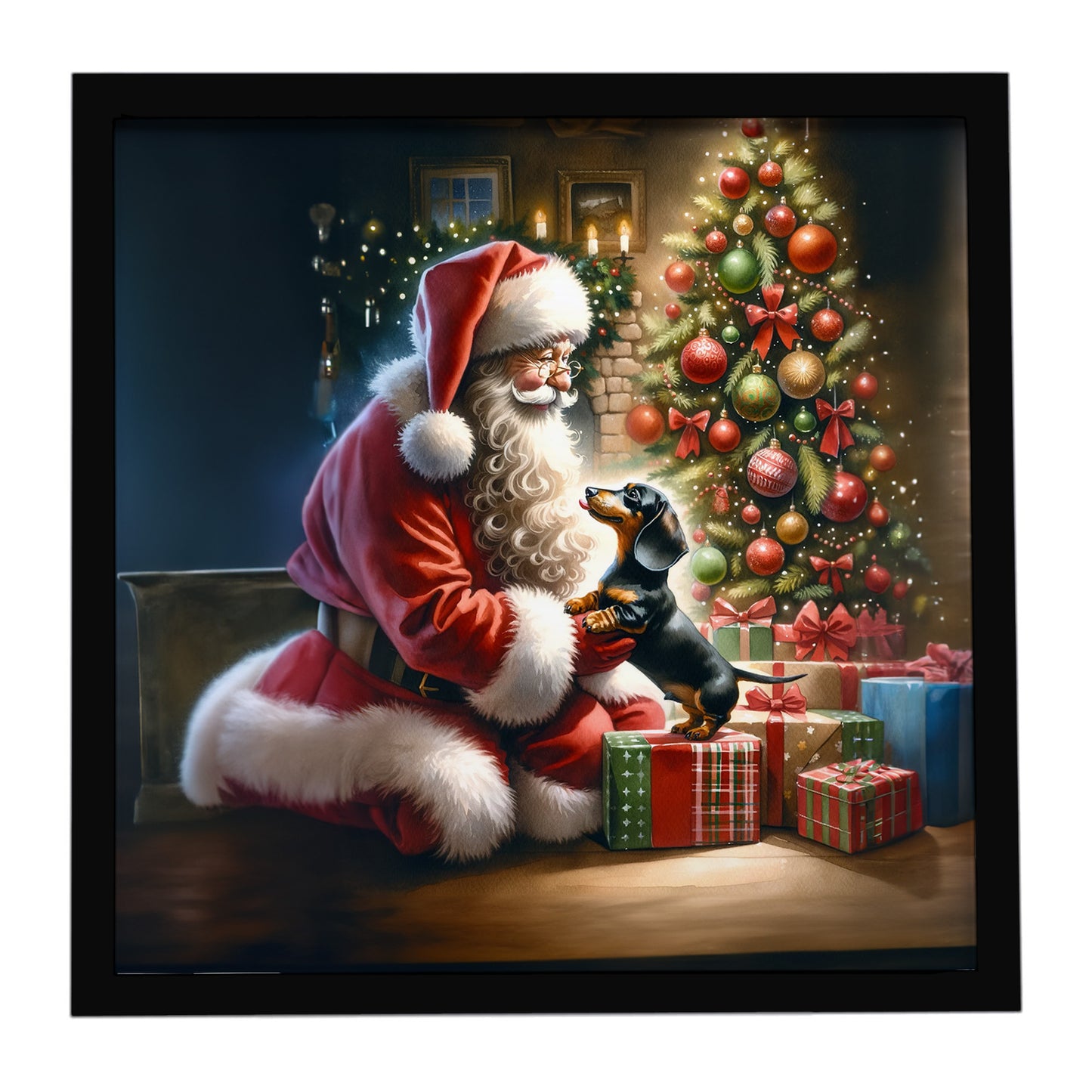 Buy this Dachshund and Santa Claus Framed Metal Print
