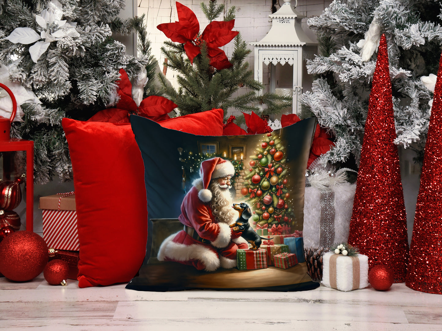 Dachshund and Santa Claus Throw Pillow