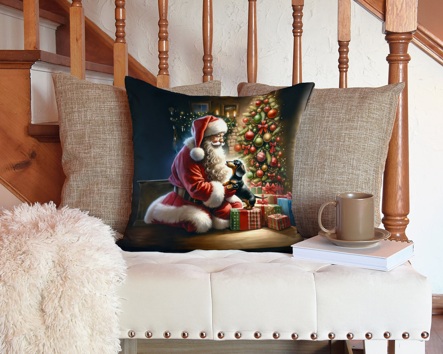 Dachshund and Santa Claus Throw Pillow