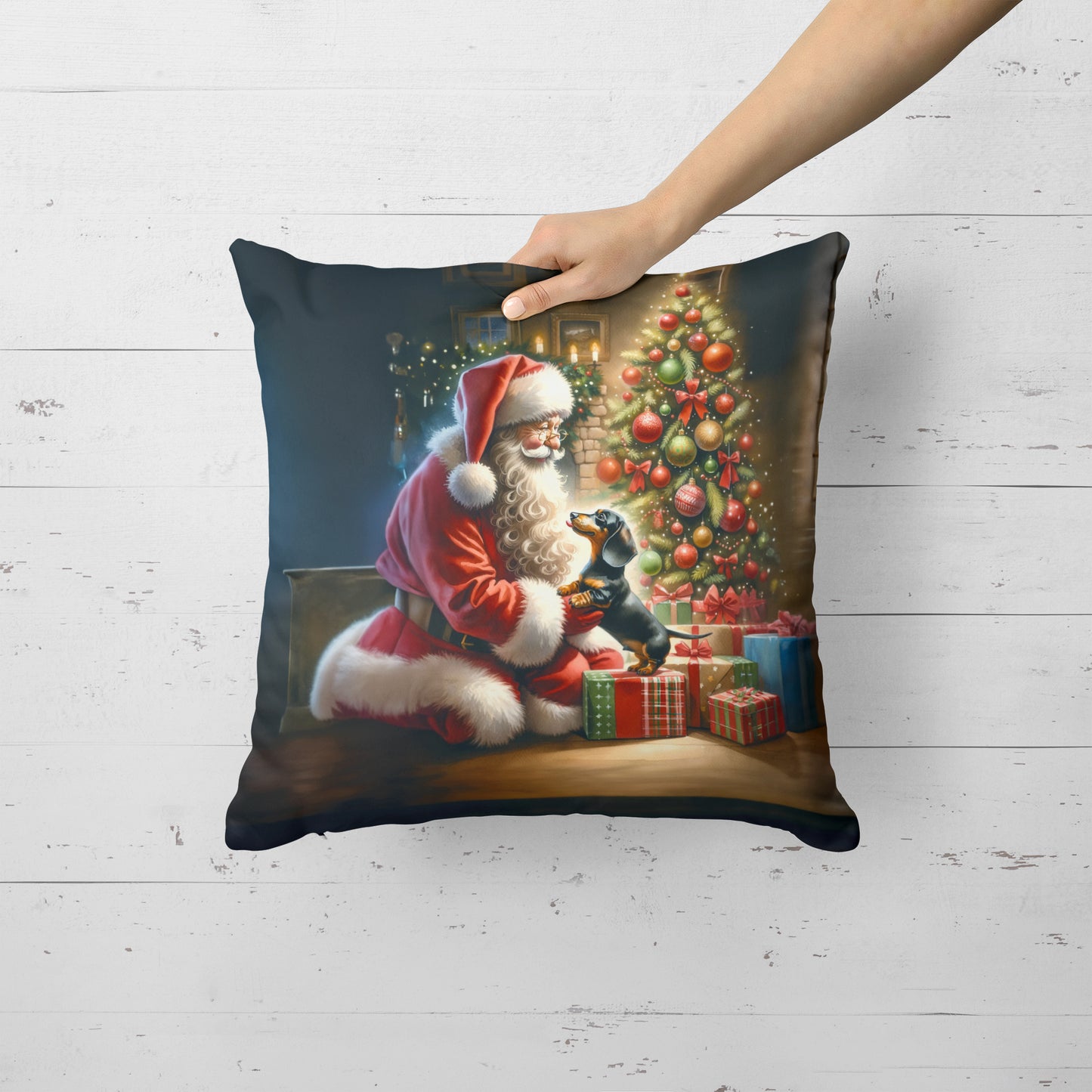 Dachshund and Santa Claus Throw Pillow