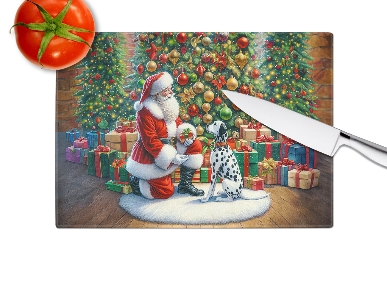 Dalmatian and Santa Claus Glass Cutting Board