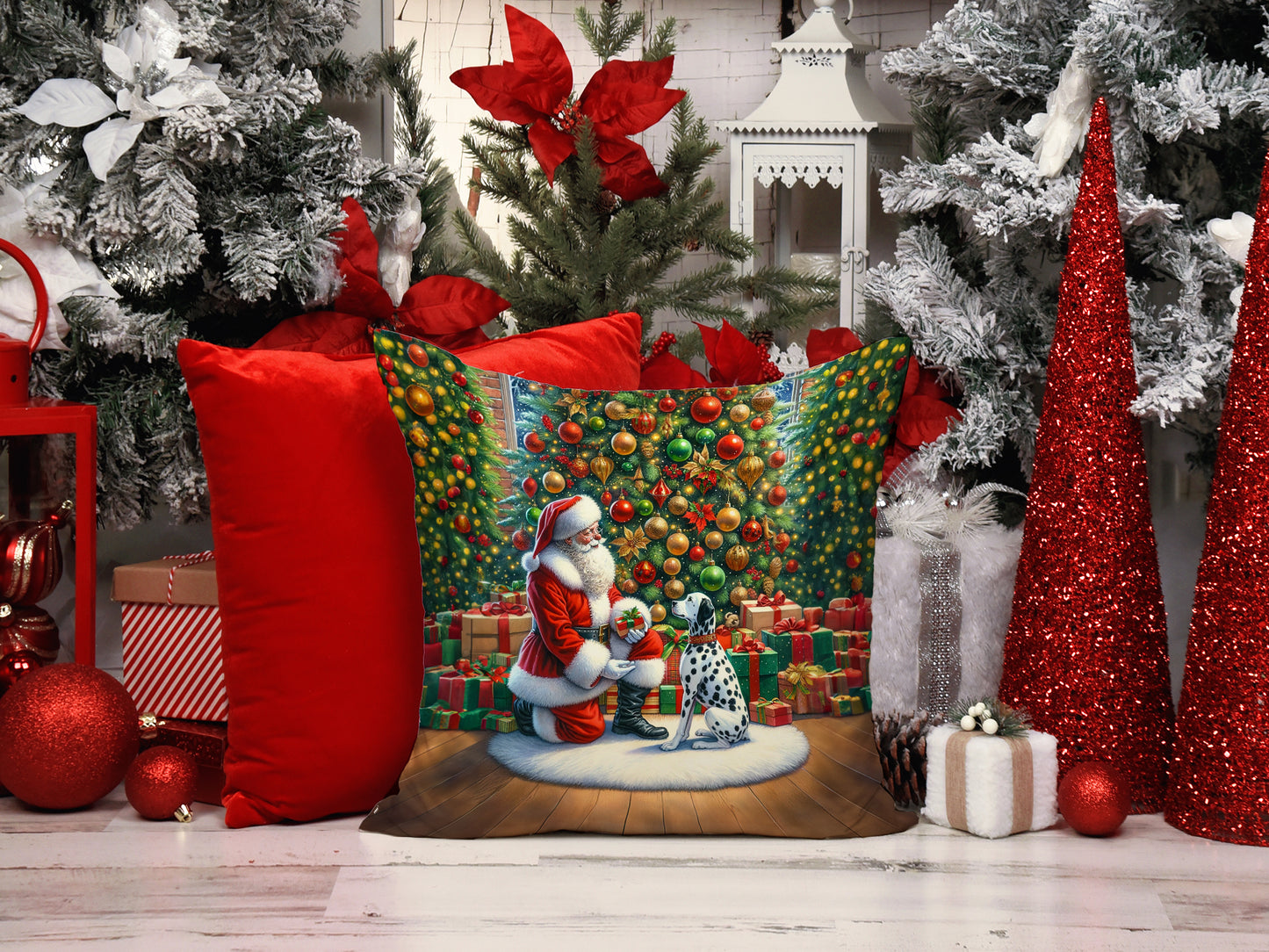 Dalmatian and Santa Claus Throw Pillow