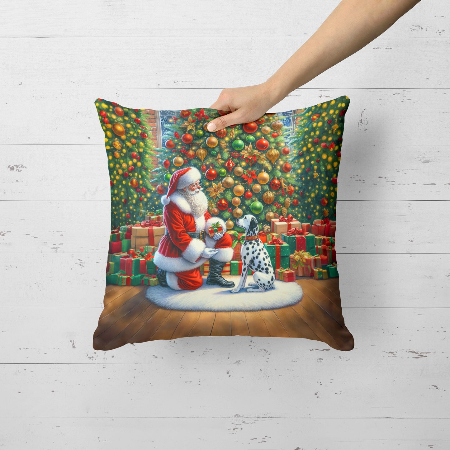 Dalmatian and Santa Claus Throw Pillow