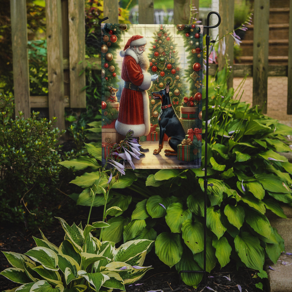 Doberman Pinscher and Santa Claus Garden Flag