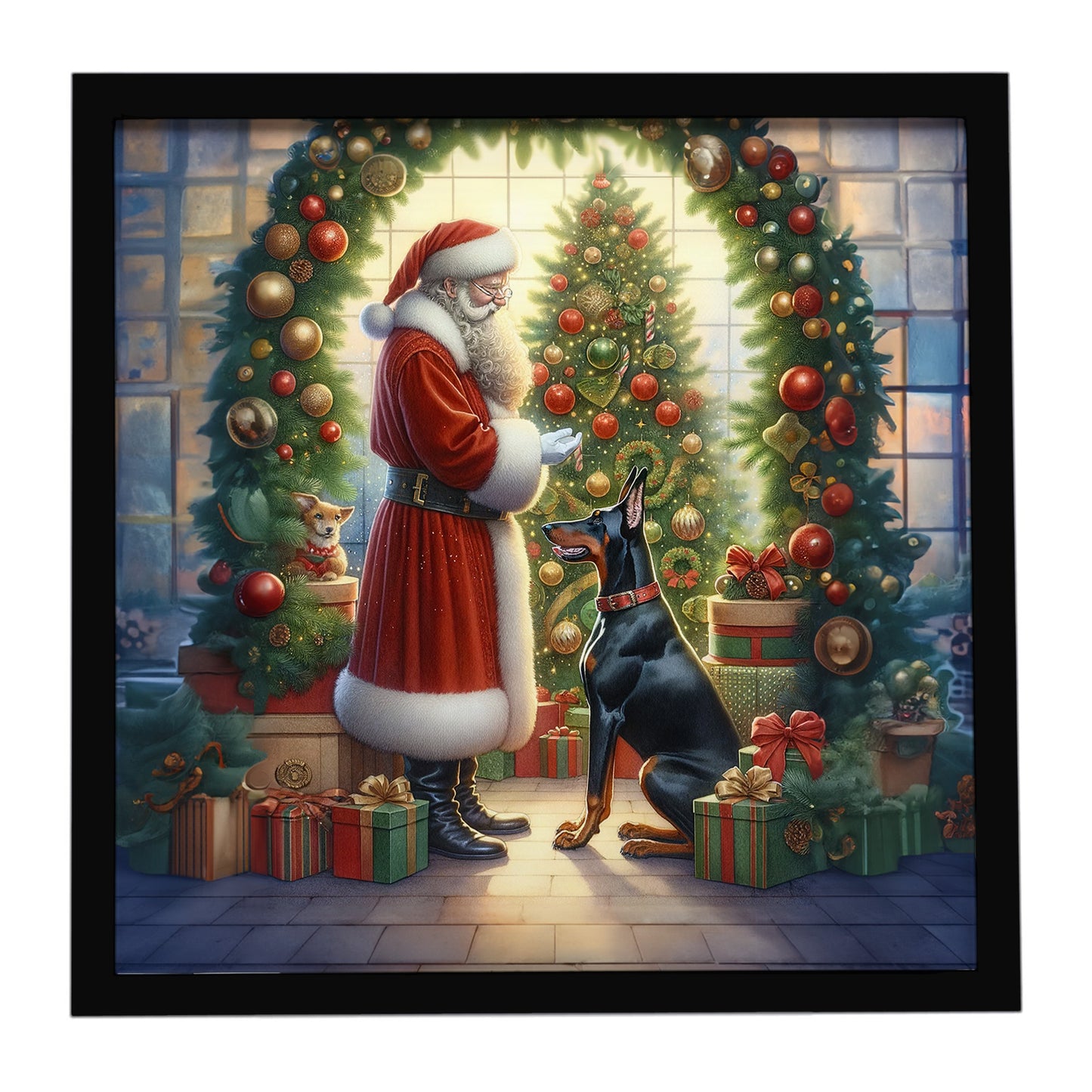Buy this Doberman Pinscher and Santa Claus Framed Metal Print