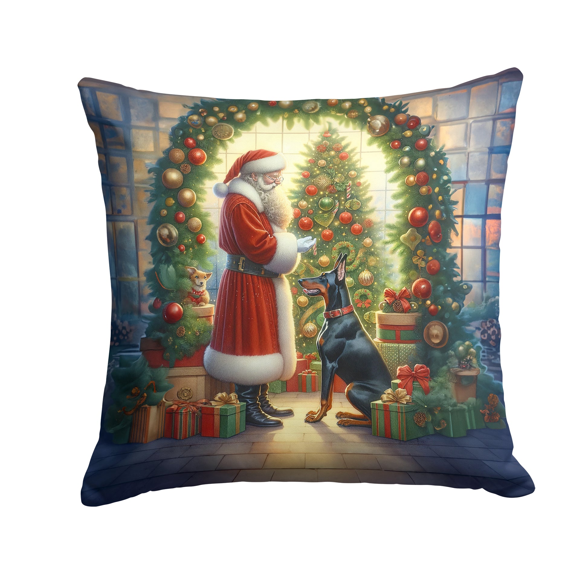 Buy this Doberman Pinscher and Santa Claus Throw Pillow