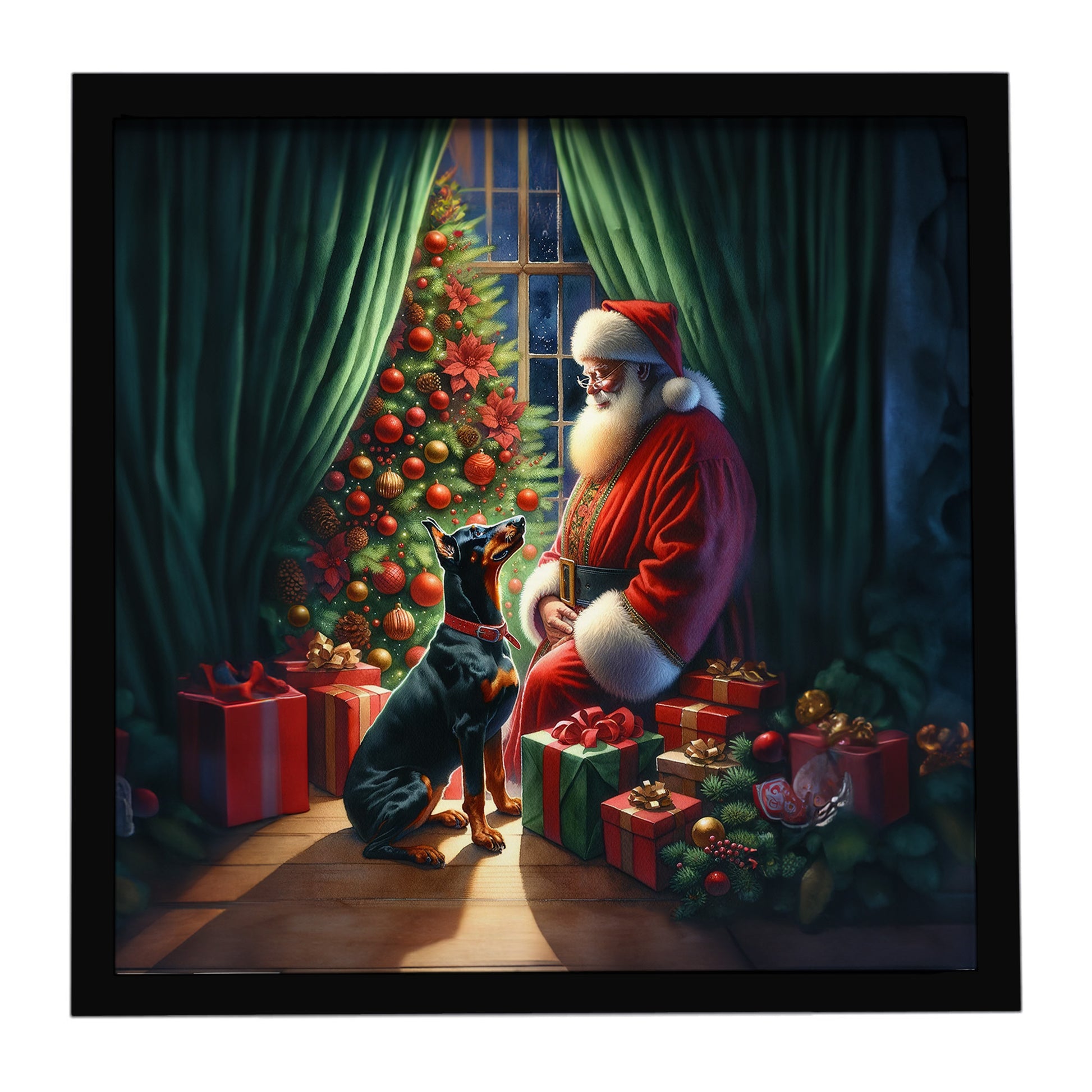 Buy this Doberman Pinscher and Santa Claus Framed Metal Print