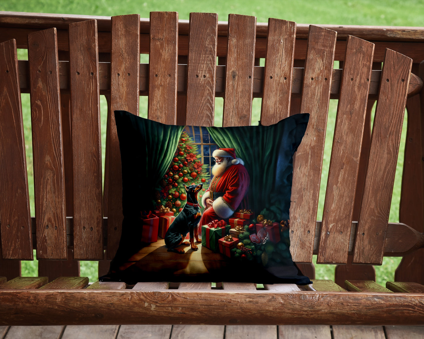 Doberman Pinscher and Santa Claus Throw Pillow