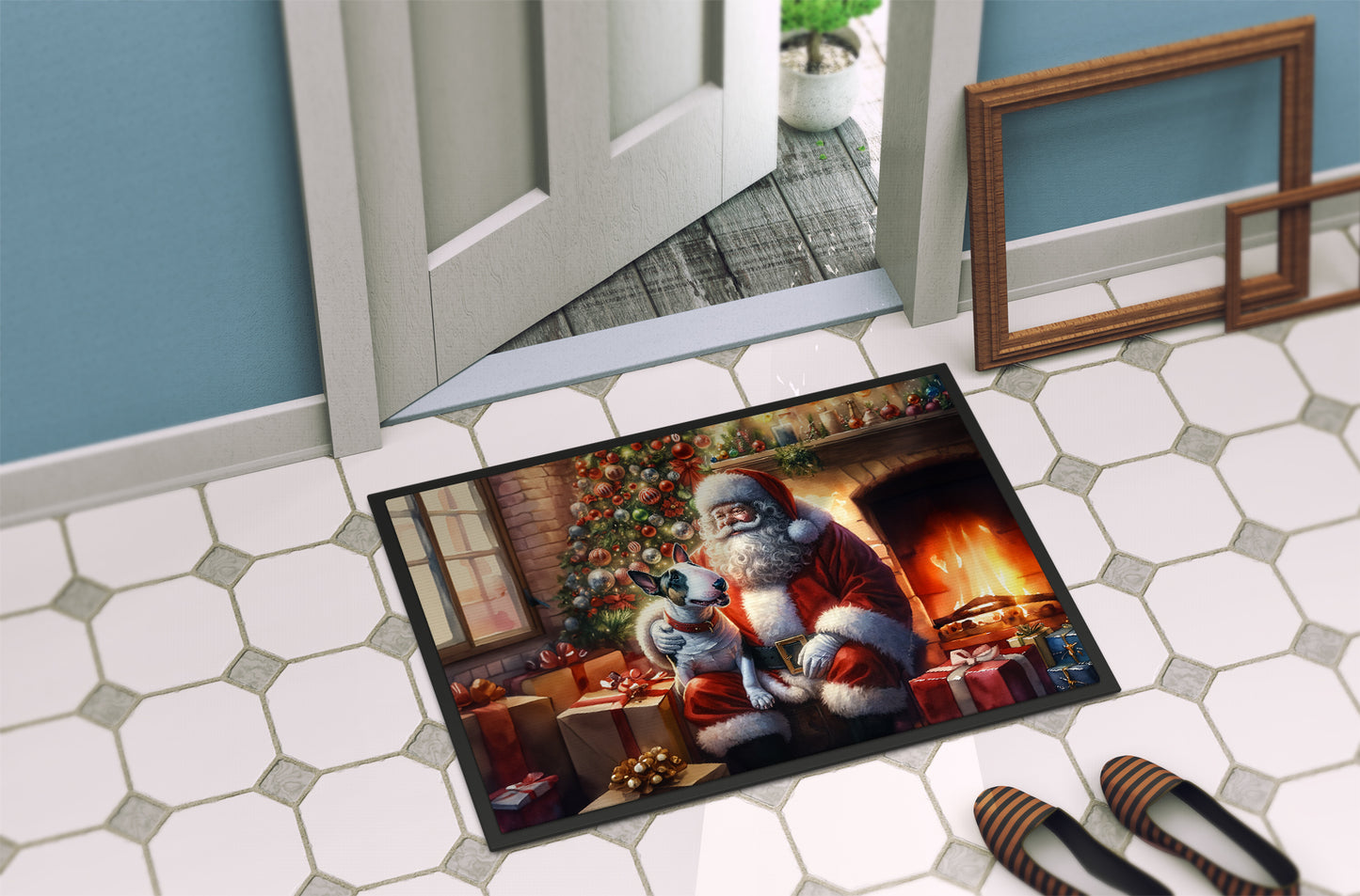 English Bull Terrier and Santa Claus Doormat