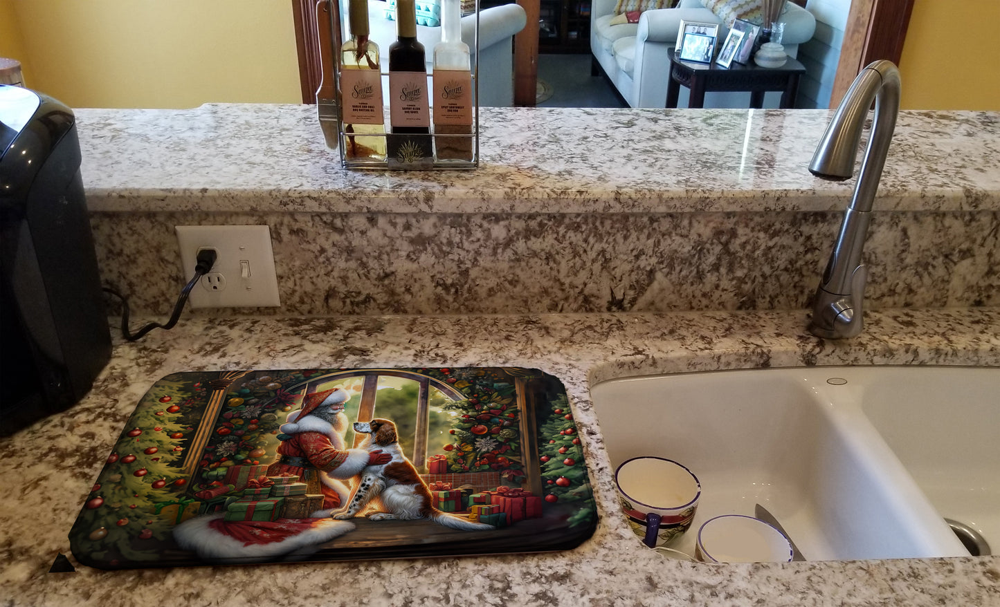 English Setter and Santa Claus Dish Drying Mat
