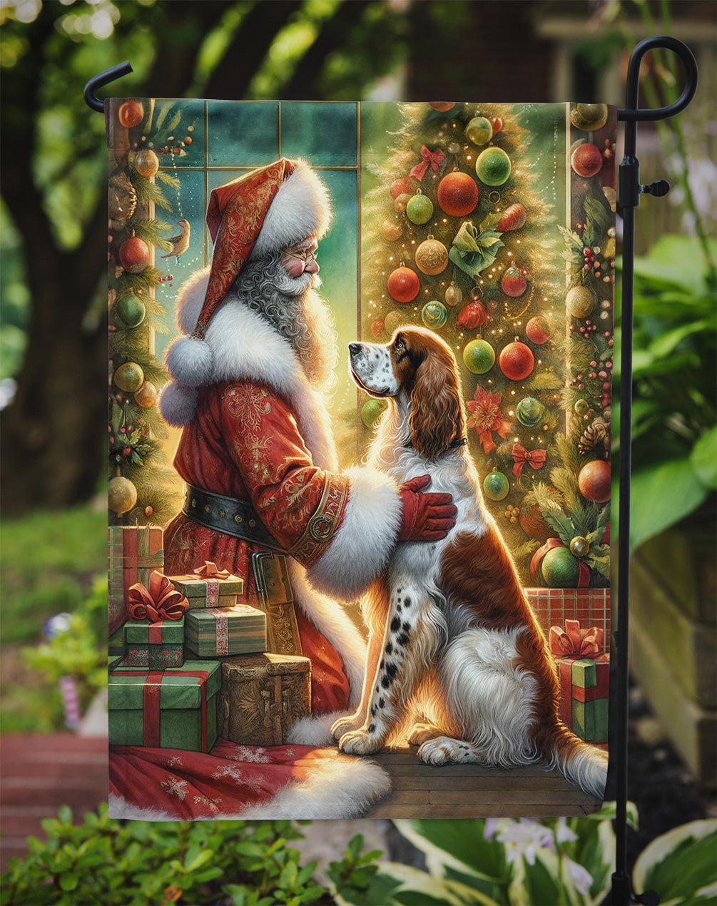 English Setter and Santa Claus Garden Flag