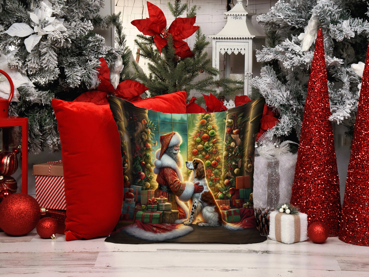 English Setter and Santa Claus Throw Pillow