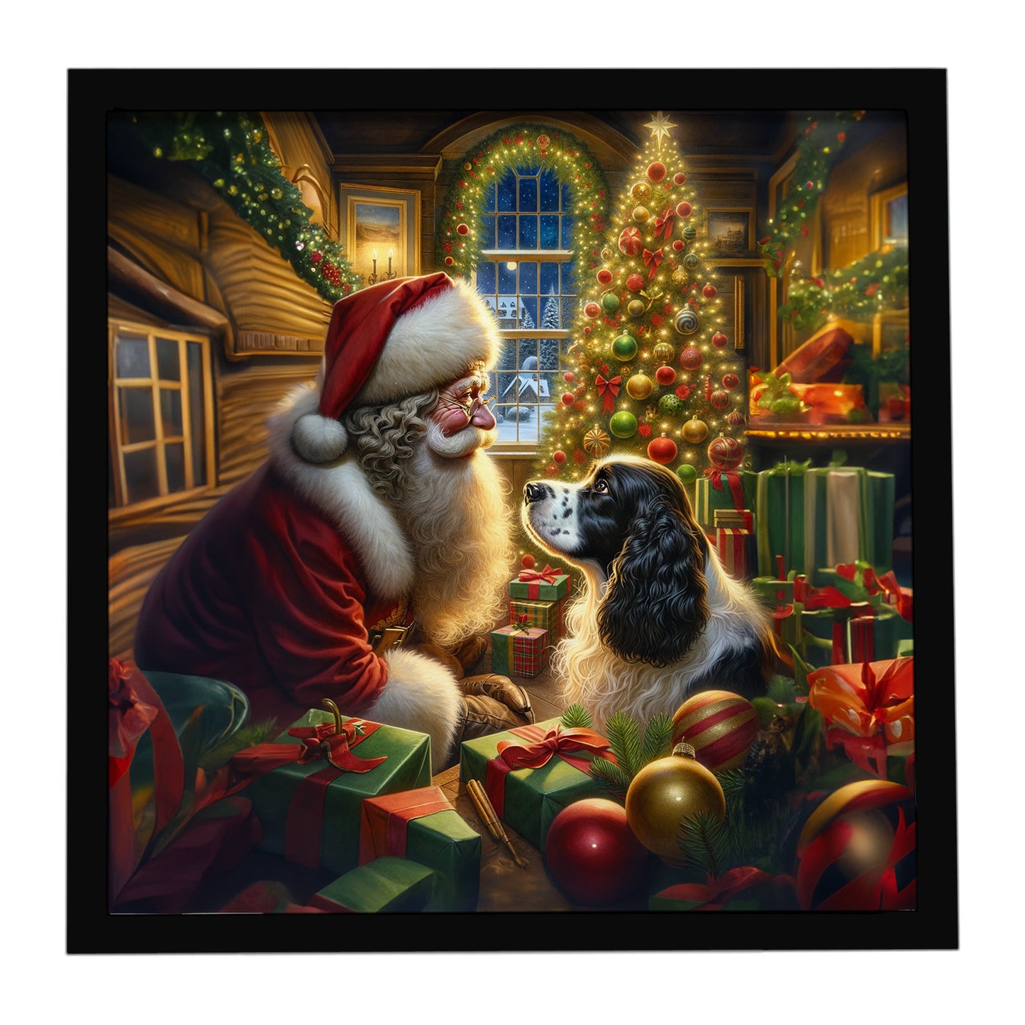 Buy this English Springer Spaniel and Santa Claus Framed Metal Print