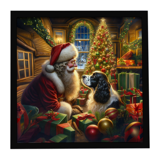 Buy this English Springer Spaniel and Santa Claus Framed Metal Print