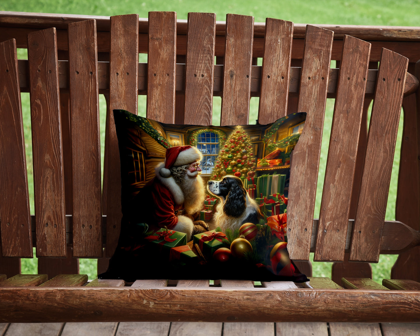 English Springer Spaniel and Santa Claus Throw Pillow